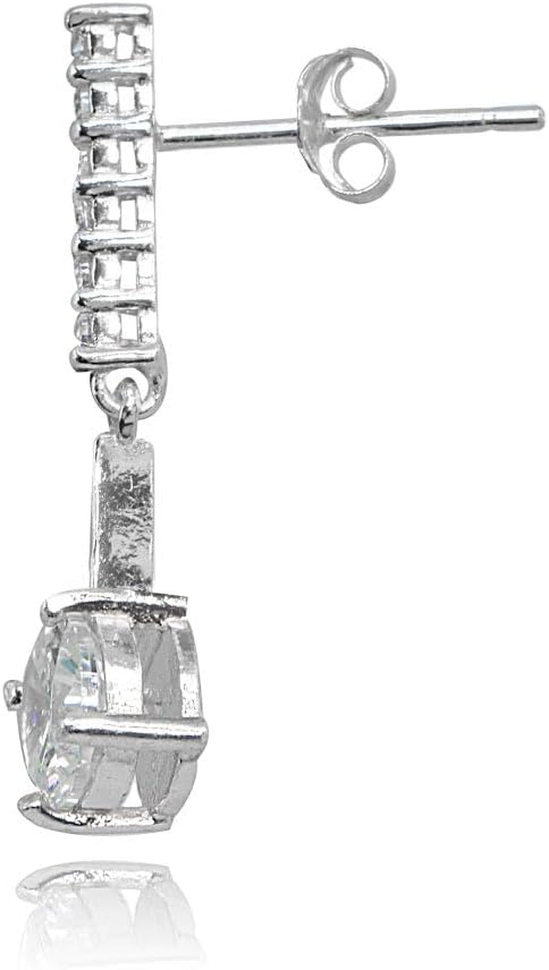 Sterling Silver Cubic Zirconia Round-Cut Encrusted Bar Statement Dangle Drop Earrings