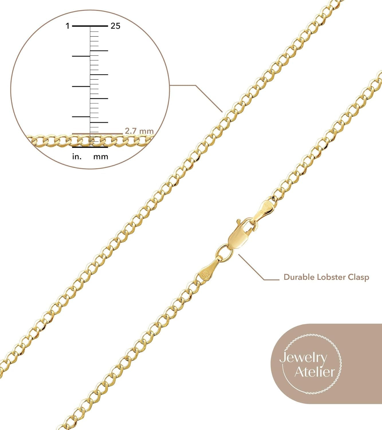 Gold Chain Necklace Collection - 14K Solid Yellow Gold Filled Miami Cuban Curb Link Chain Necklaces for Women and Men with Different Sizes (2.7Mm, 3.6Mm, 4.5Mm, or 5.5Mm)