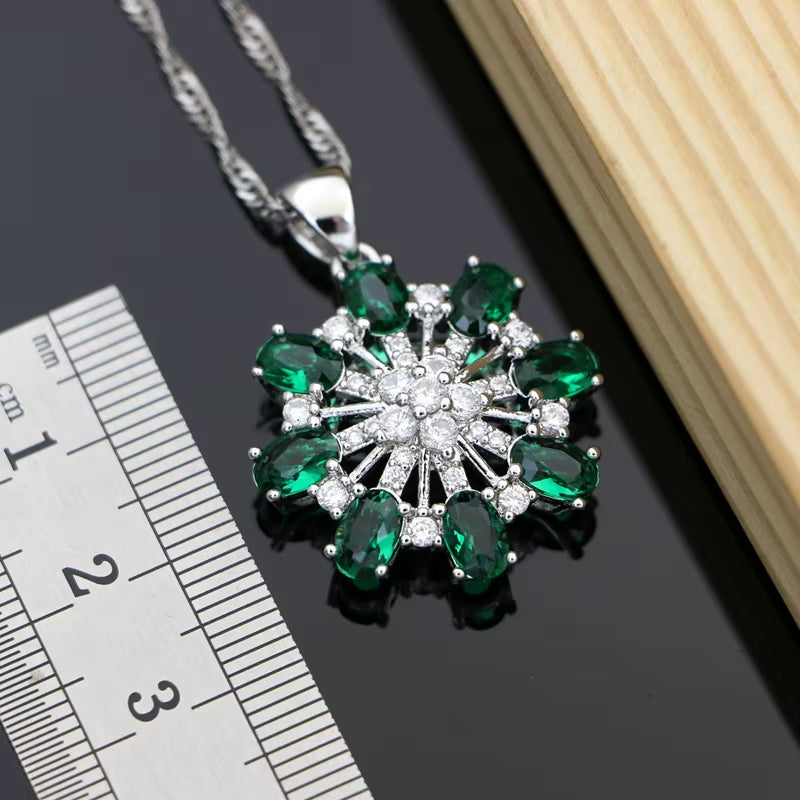 Elegant Women 925 Sterling Silver Jewelry Sets Green Zircon Wedding Party Plant Jewelry Kits Earrings Bracelet Dropshipping Gift