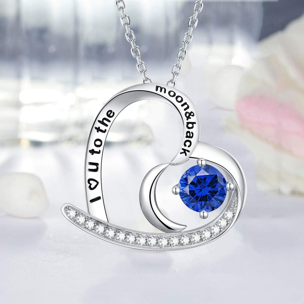 Christmas Jewelry Gifts for Mom I Love You to the Moon and Back Blue Sapphire September Birthstone Necklace Birthday Gifts Women Sterling Silver