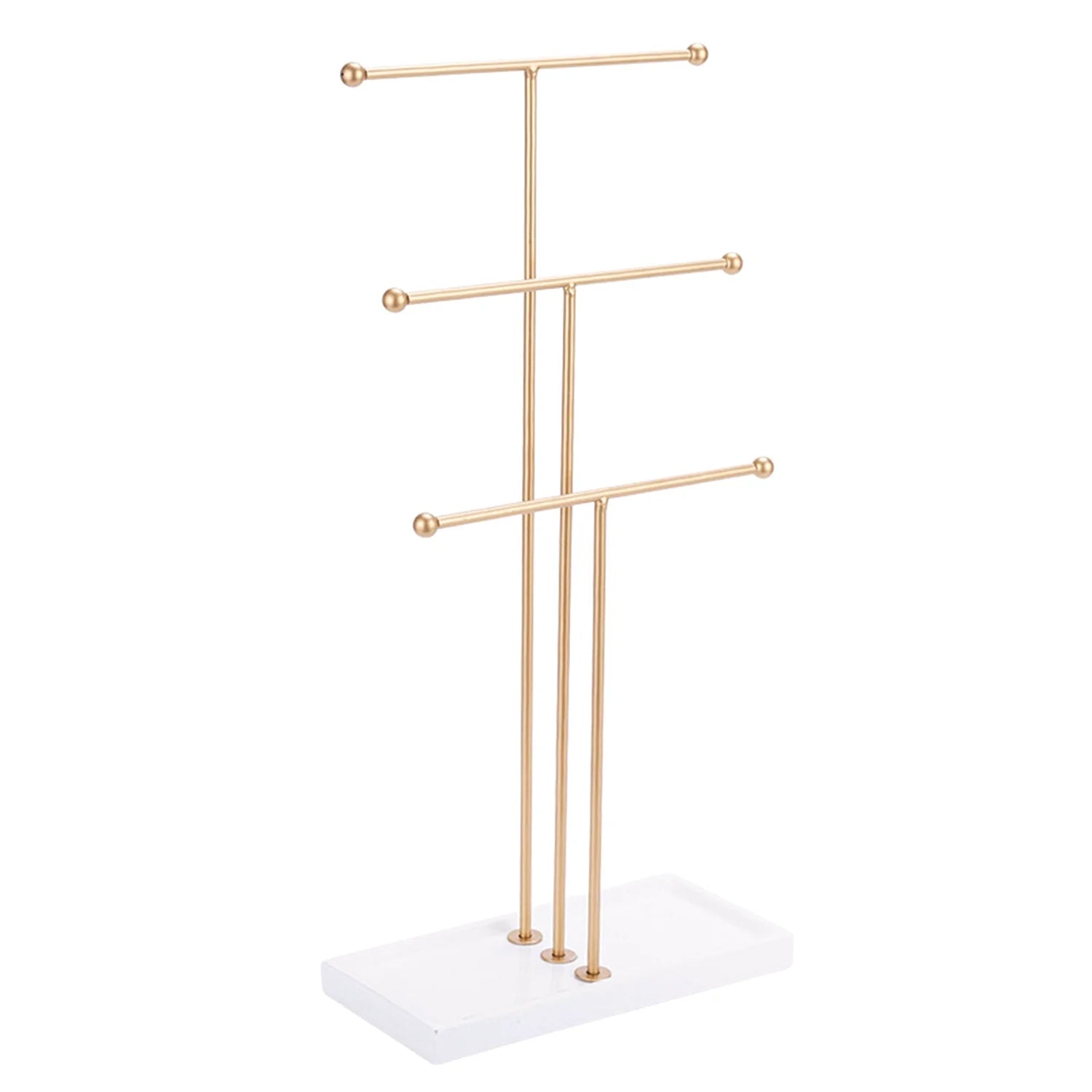3 Tier Gold Metal Tabletop Jewelry Display Tree Stand Organizer Holder Rack Hanger Tower for Bracelet Necklace Accessories with Ring Tray