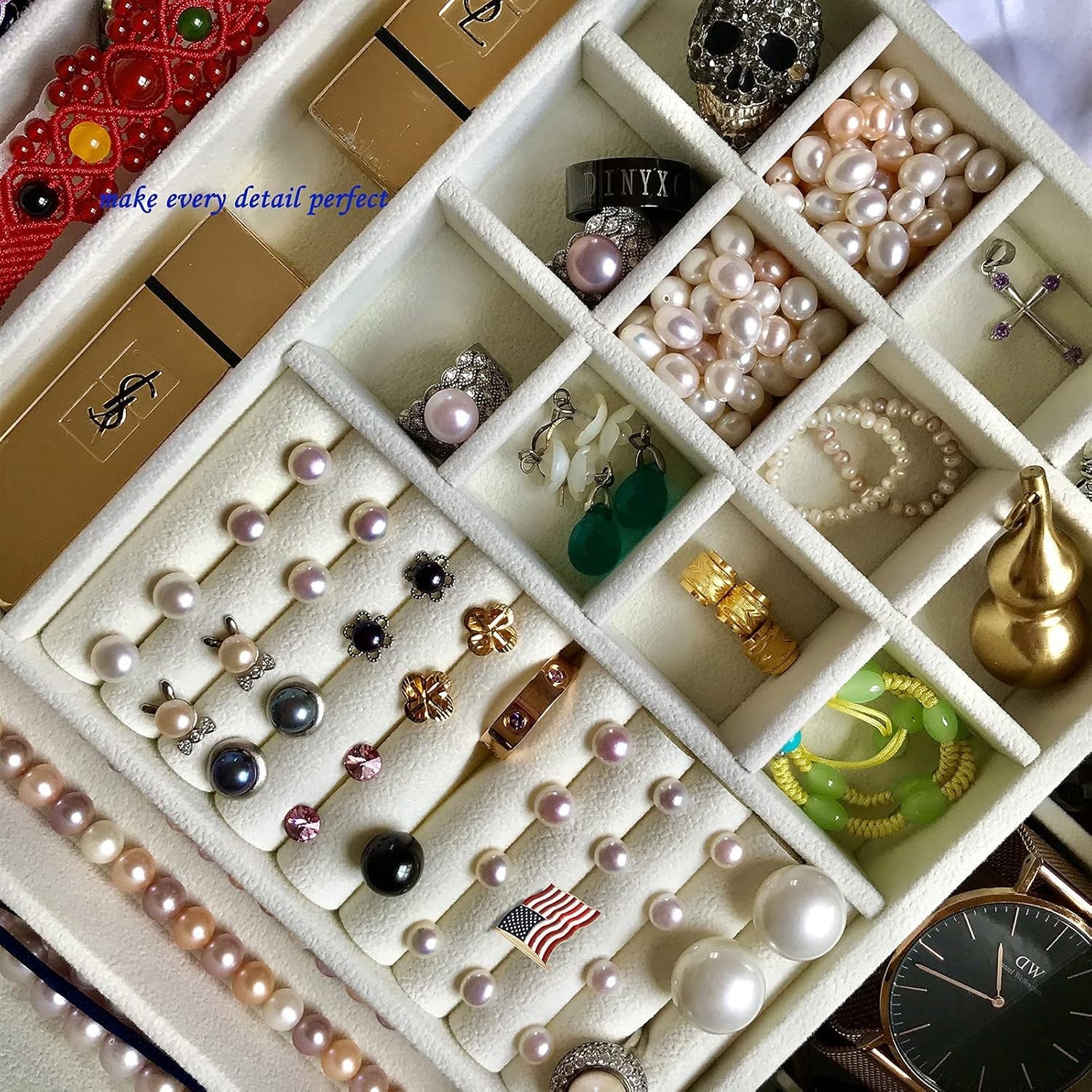 Jewelry Boxes for Women, Women'S Jewelry Boxes Organizer for Mother'S Day Gift, Two Layers Womens Black Leather Jewelry Box with Lock and Key (Purple)