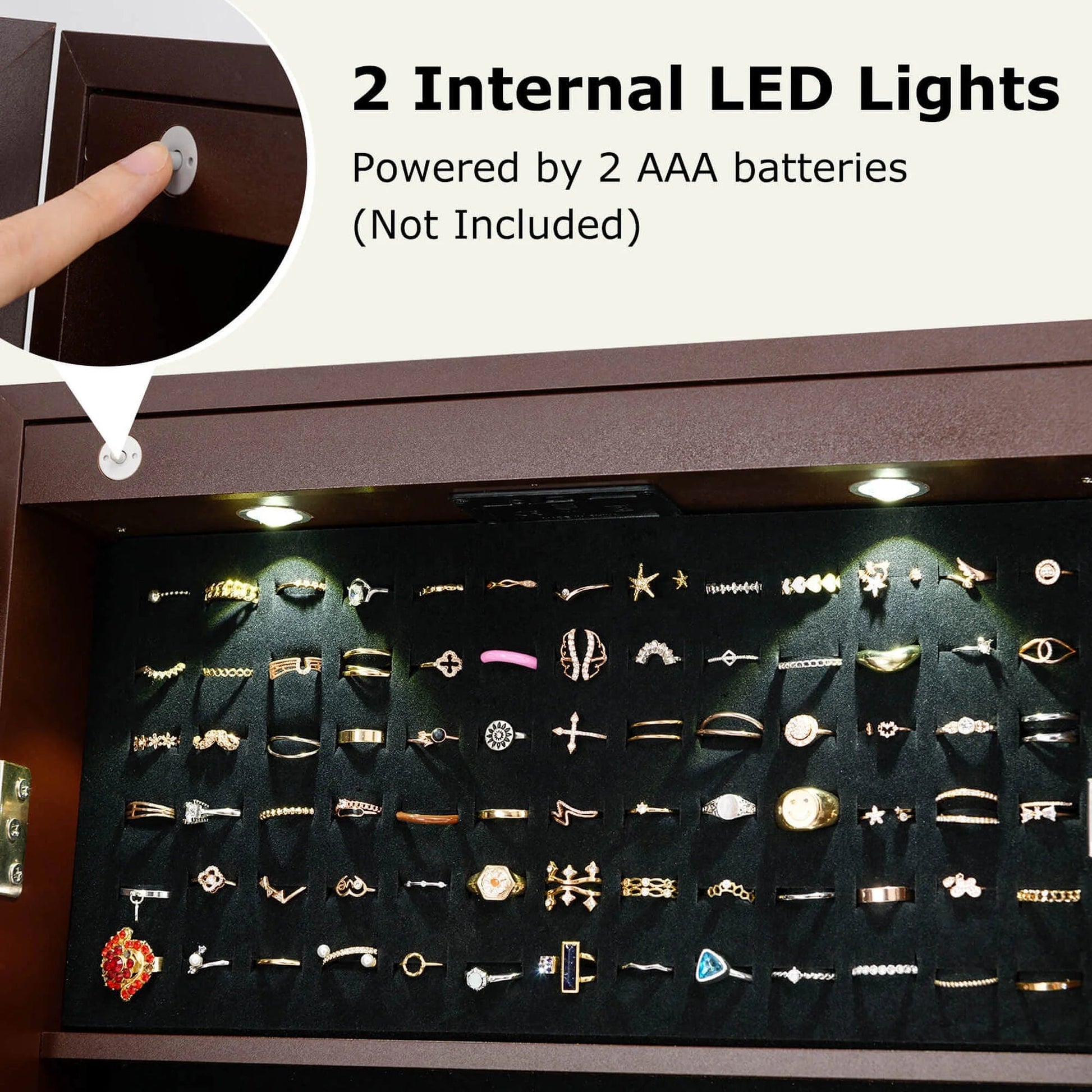 Contemporary MDF Jewelry Cabinet with LED Lights in Brown