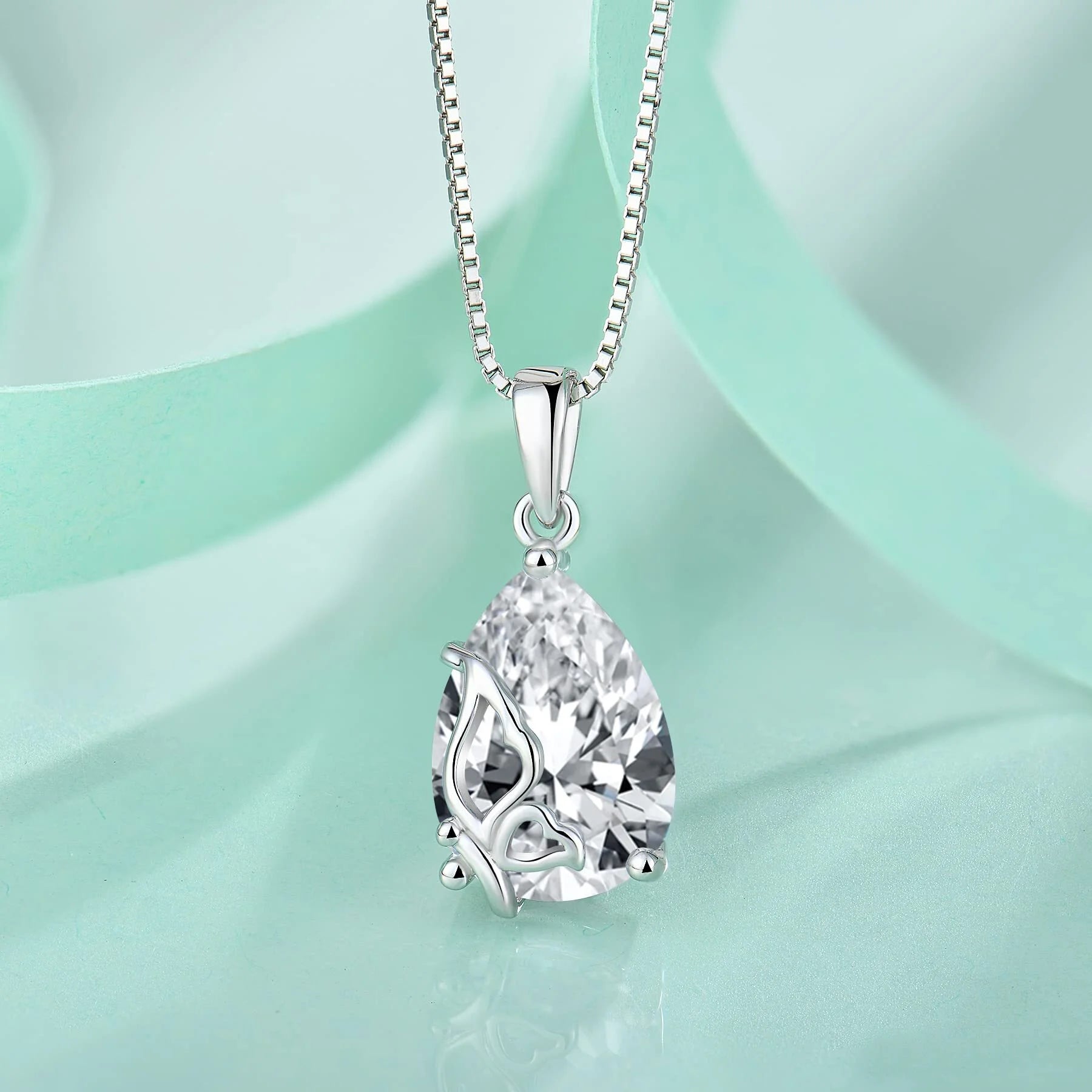 Butterfly Necklace for Women 925 Sterling Silver Teardrop Pendant April Birthstone Necklace Simulated Diamond Jewelry Gifts for Mom Wife Her